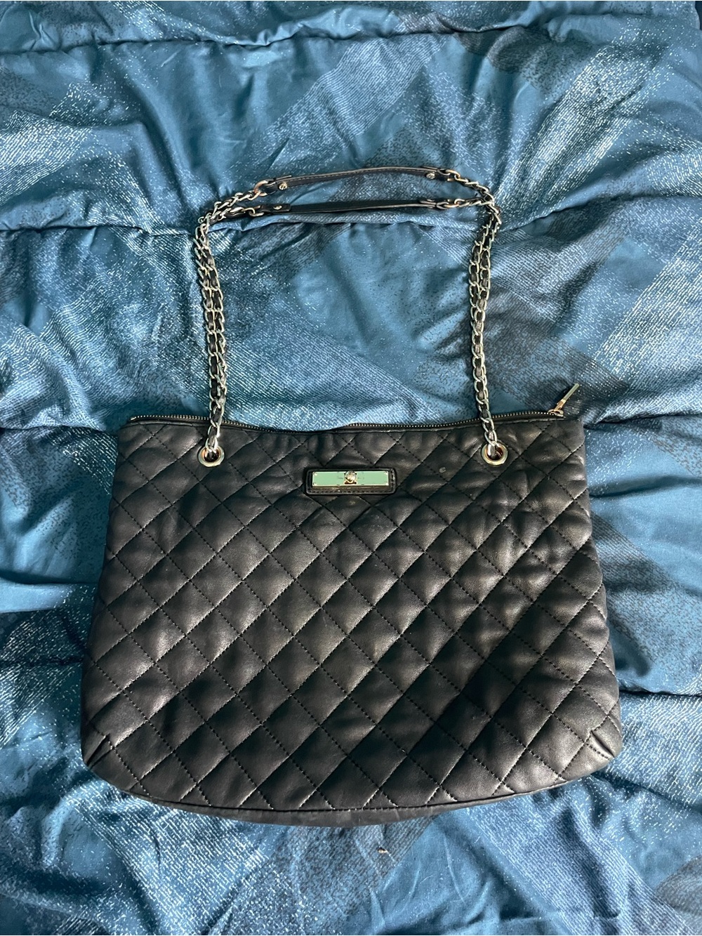 DKNY Black Quilted Shoulder Bag with Chain Straps